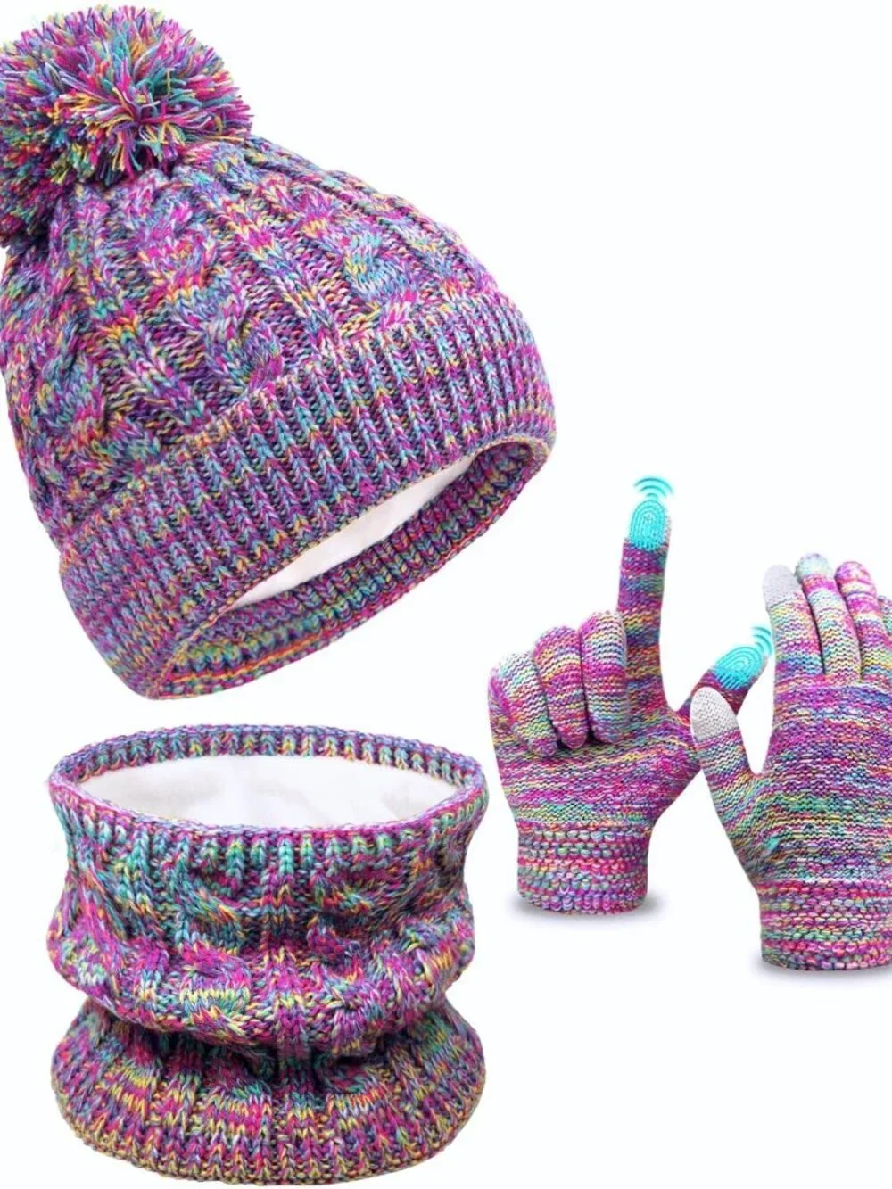 Kids Winter Hat Gloves Scarf Set, Toddler Children Girls Boys Beanie Hat Knitted